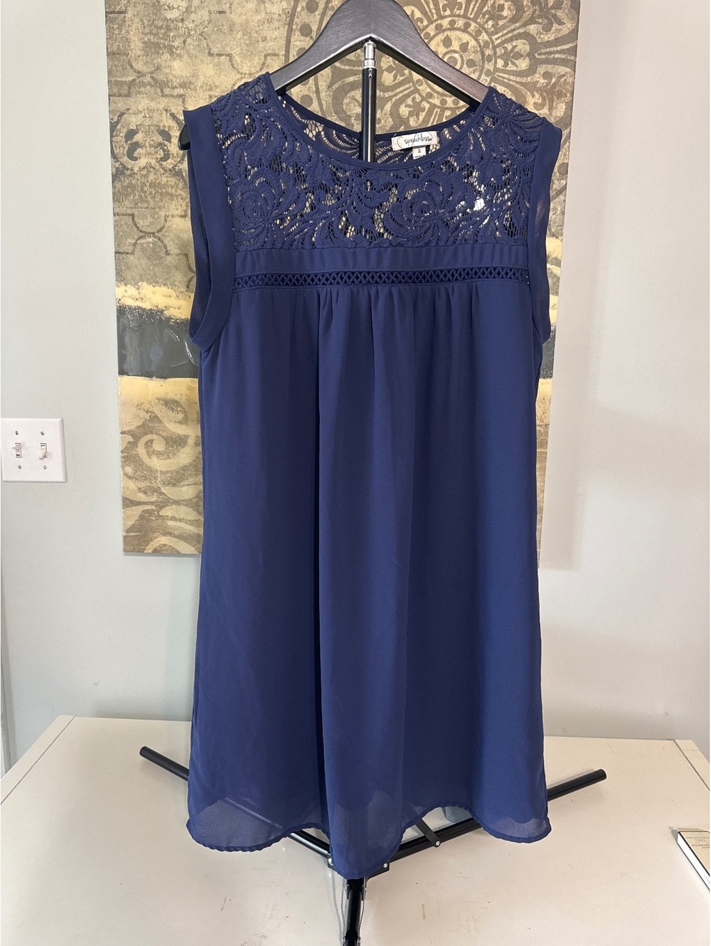 Speechless Navy Blue Lace Yoke Sleeveless Dress Large